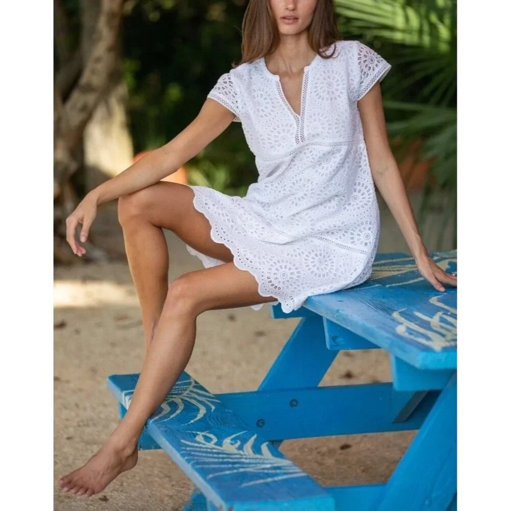 Bindu Size M Nelly Dress White Embroidered Eyelet Lace Crochet Coquette Boho - Picture 1 of 9